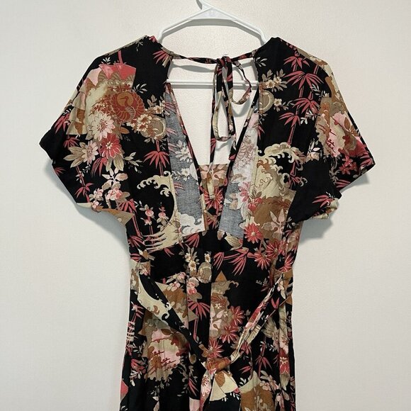 Current/Elliott The Retro Floral Print Linen Midi Open Back Dress Size 1 - Picture 5 of 9